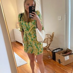 Zara lemon yellow and green wrap dress